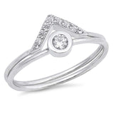 Sterling Silver Solitaire V Set Shaped Clear CZ RingAnd Face Height 8mm