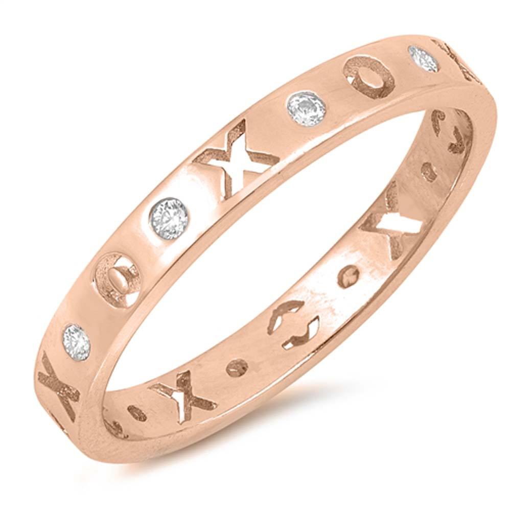 Sterling Silver Rose Gold Plated XOXO Eternity Shaped Clear CZ RingAnd Face Height 3mm