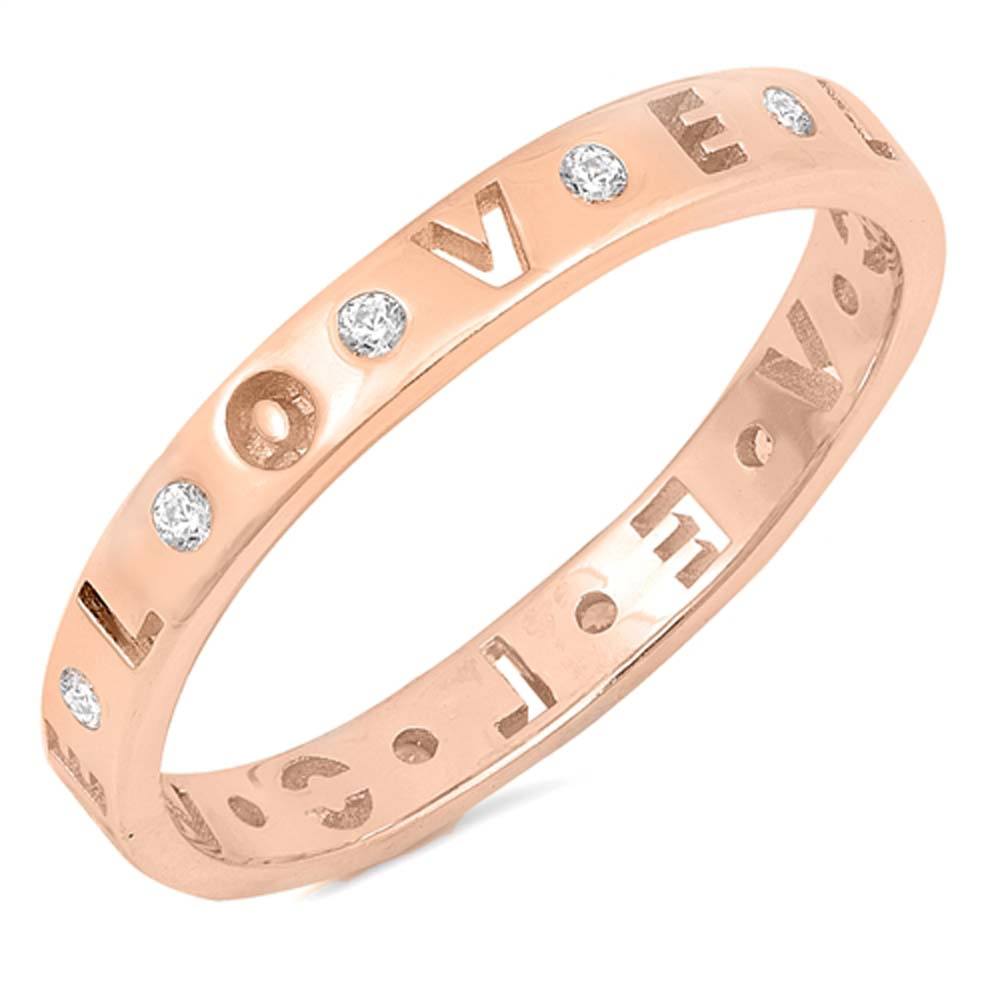 Sterling Silver Rose Gold Plated Love Eternity Shaped Clear CZ RingAnd Face Height 3mm