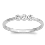 Sterling Silver Rhodium Plated Plain Rounds Shaped Clear CZ RingAnd Face Height 3mm