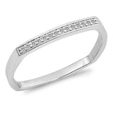 Sterling Silver Rhodium Plated Square Edges Shaped Clear CZ RingAnd Face Height 2mm