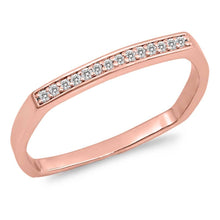 Load image into Gallery viewer, Sterling Silver Rose Gold Plated Square Edges Shaped Clear CZ RingAnd Face Height 2mm