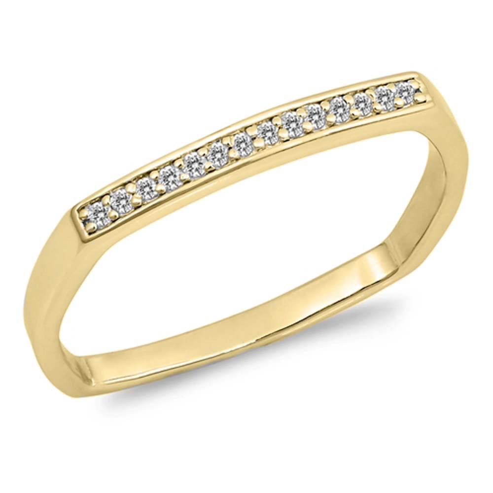 Sterling Silver Yellow Gold Plated Square Edges Shaped Clear CZ RingAnd Face Height 2mm