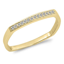 Load image into Gallery viewer, Sterling Silver Yellow Gold Plated Square Edges Shaped Clear CZ RingAnd Face Height 2mm