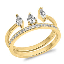 Load image into Gallery viewer, Sterling Silver Yellow Gold Plated Tri Oval Shaped CZ RingAnd Face Height 8mm