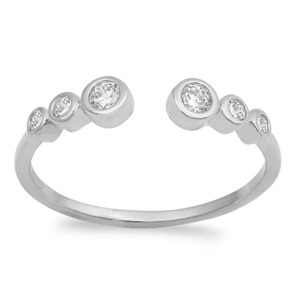 Sterling Silver Rhodium Plated Rounds Edges Shaped CZ RingAnd Face Height 4mm