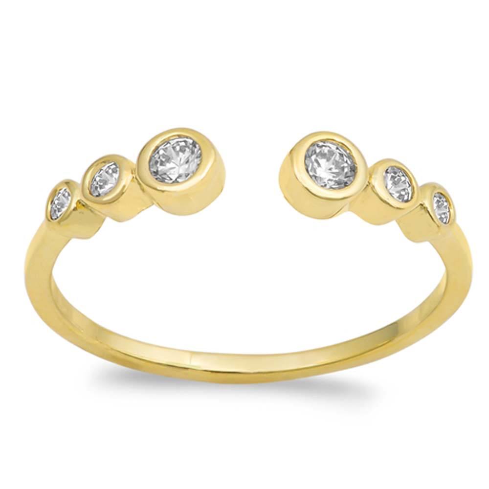 Sterling Silver Yellow Gold Plated Rounds Edges Shaped CZ RingAnd Face Height 4mm