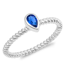 Load image into Gallery viewer, Sterling Silver Pear Shaped Blue Sapphire CZ Ring and Face Height 7mm