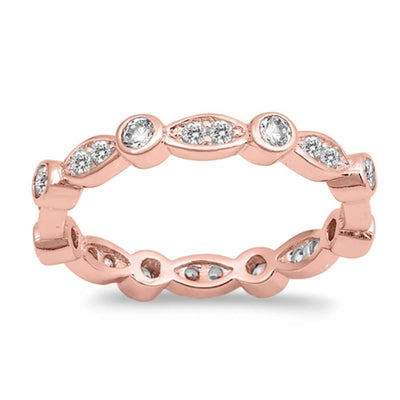 Sterling Silver Round Rose Gold Plated Oval Shaped Clear CZ RingAnd Face Height 3mm