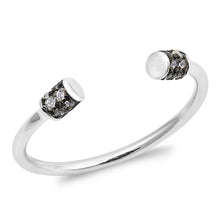 Load image into Gallery viewer, Sterling Silver Rhodium Plated Double Round Bars Shaped Clear CZ RingAnd Face Height 3mm