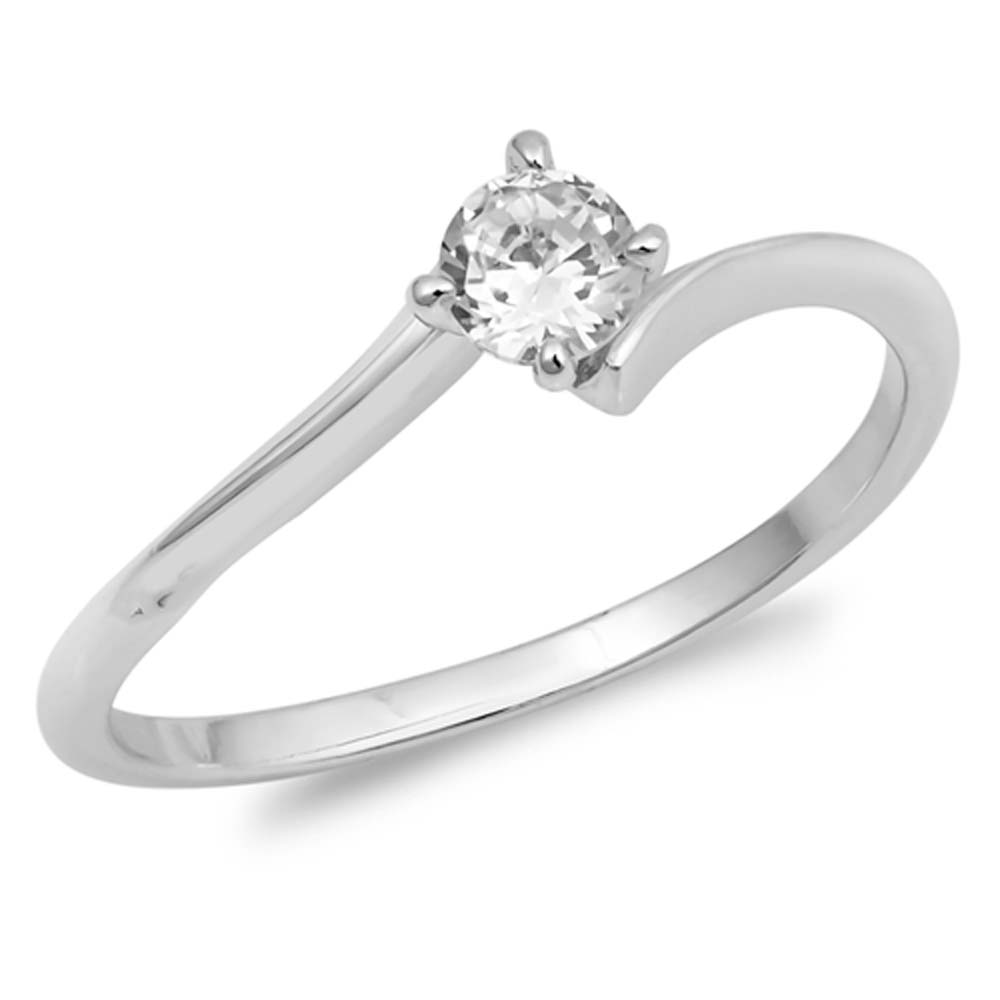 Sterling Silver Round Shaped Clear CZ RingAnd Face Height6mm