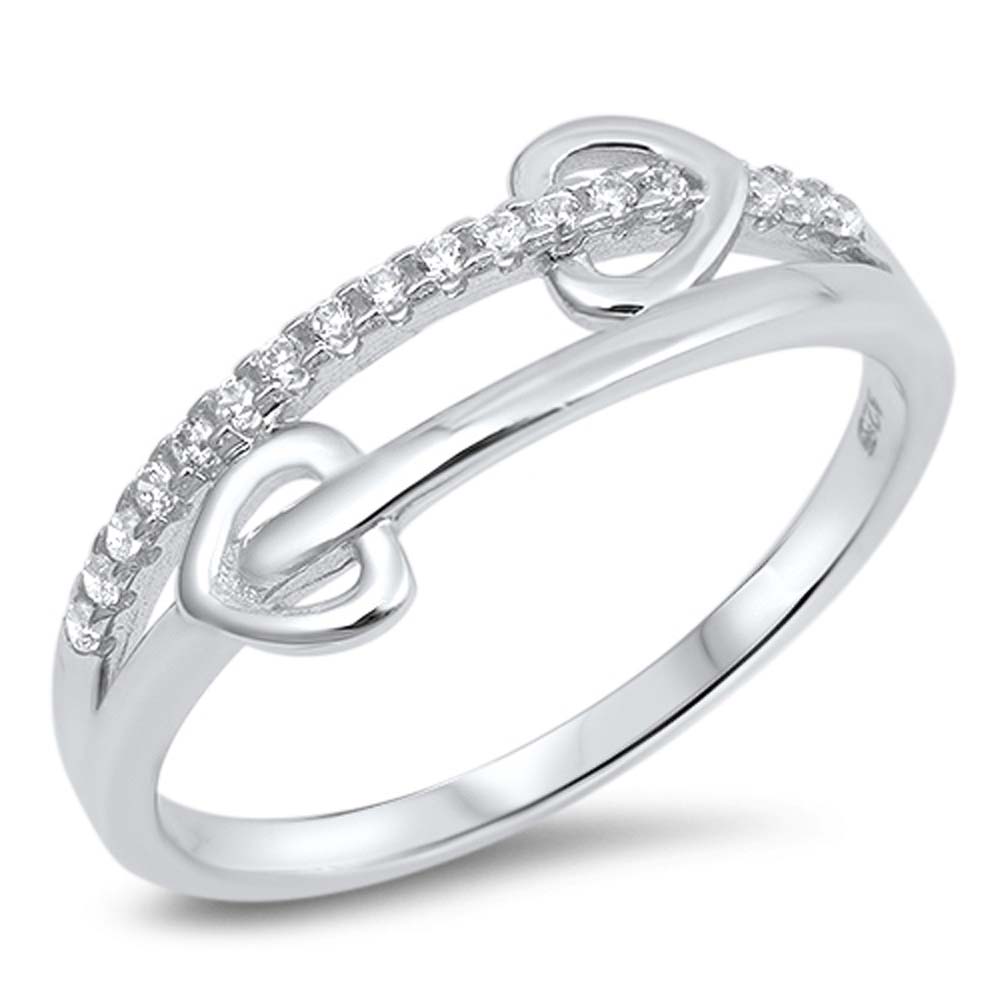 Sterling Silver Hearts Shaped Clear CZ RingAnd Face Height 6mm