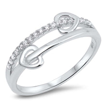 Load image into Gallery viewer, Sterling Silver Hearts Shaped Clear CZ RingAnd Face Height 6mm