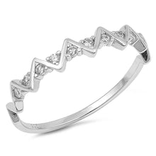 Load image into Gallery viewer, Sterling Silver Waves Shaped Clear CZ RingAnd Face Height 4mm