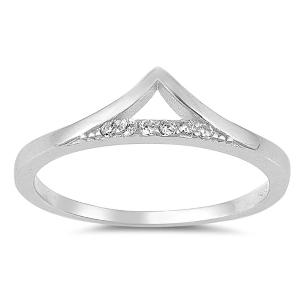 Sterling Silver Triangle Shaped Clear CZ RingAnd Face Height 5mm