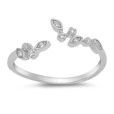 Sterling Silver Leaf Shaped Clear CZ RingAnd Face Height 7mm