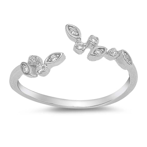 Sterling Silver Leaf Shaped Clear CZ RingAnd Face Height 7mm