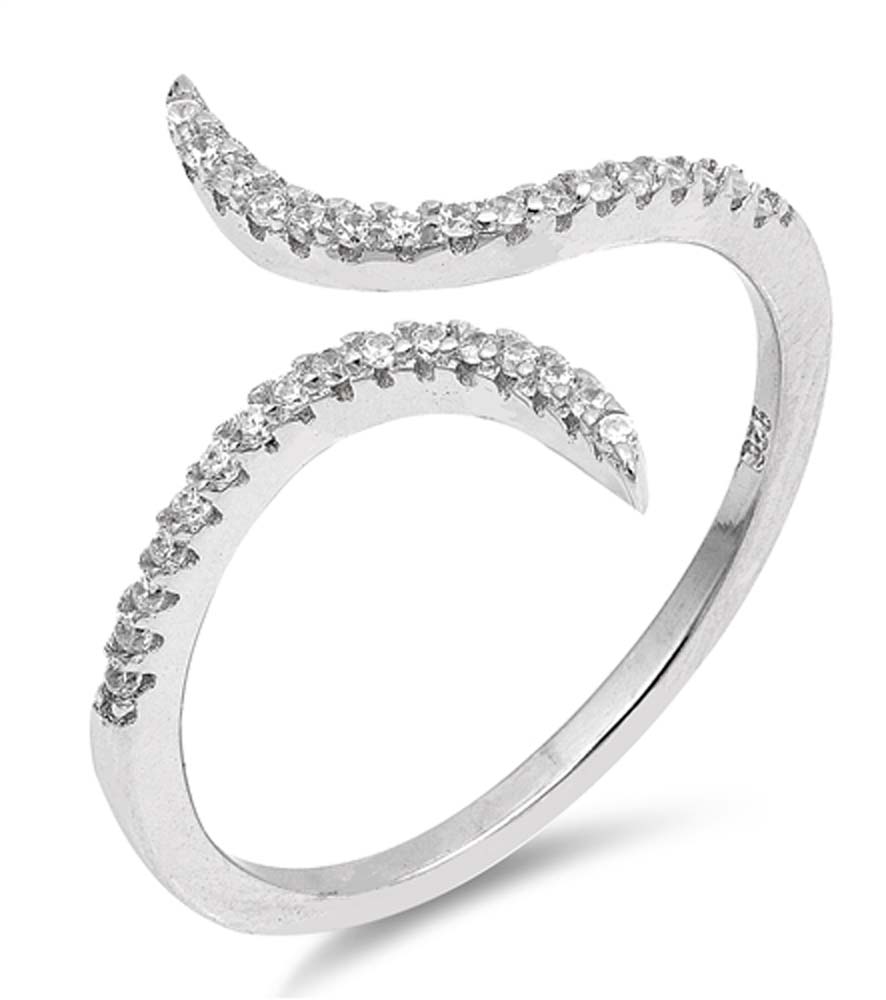 Sterling Silver Curve Shaped Clear CZ RingAnd Face Height 12mm
