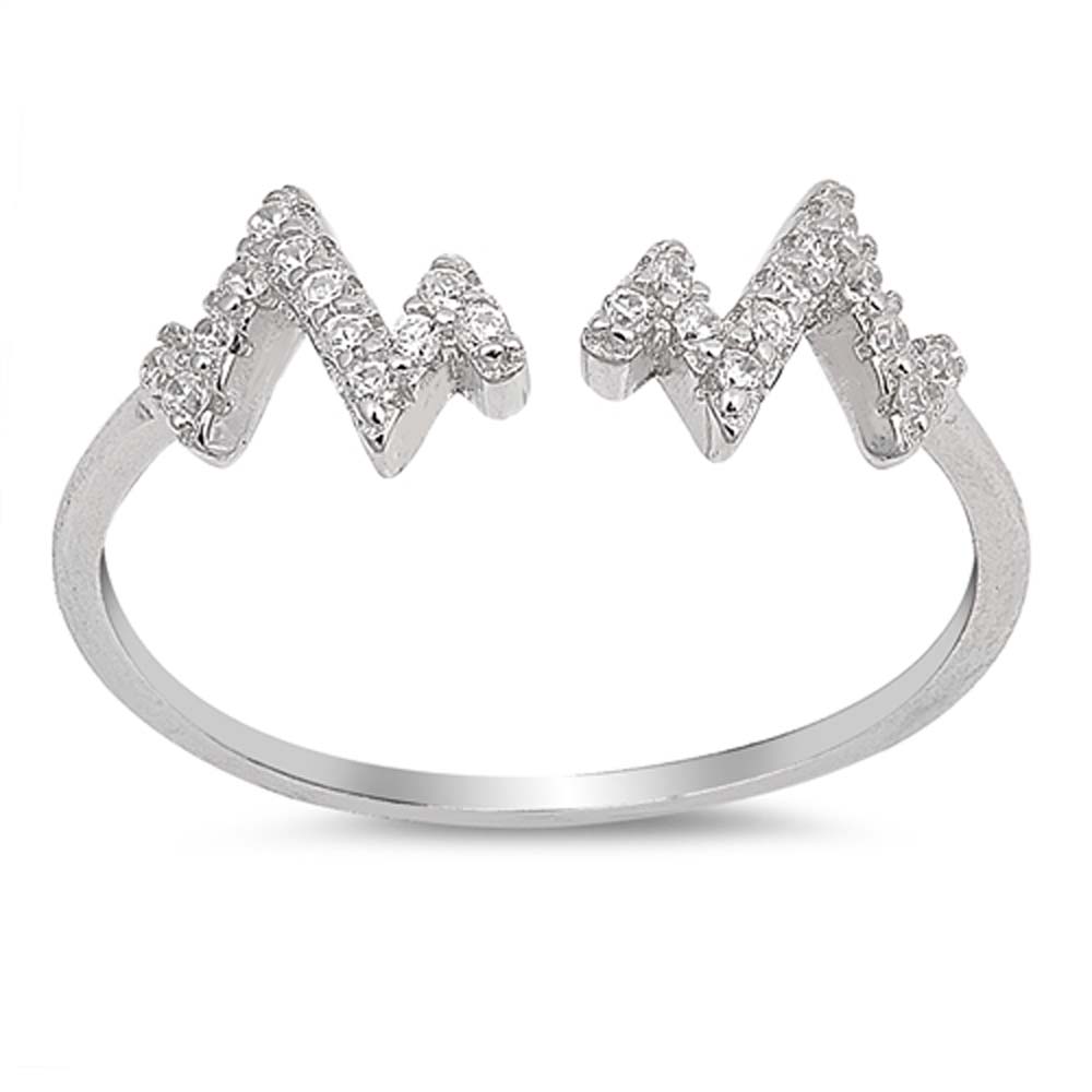 Sterling Silver Zig Zag Shaped Clear CZ RingAnd Face Height 6mm