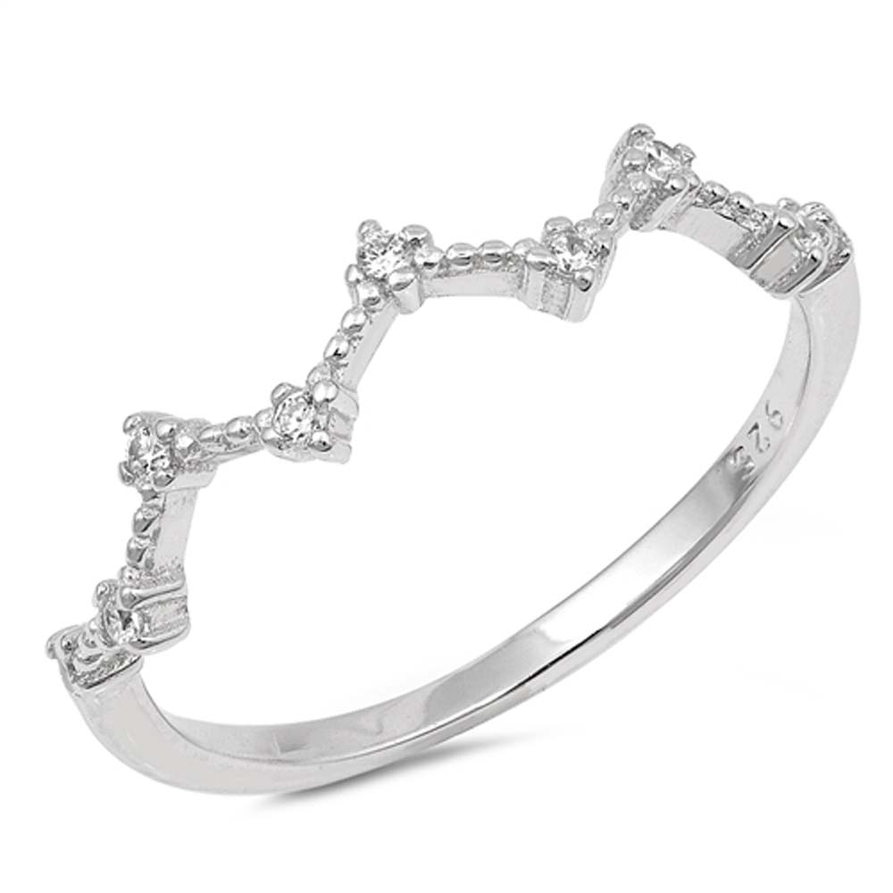 Sterling Silver Constellation Shaped Clear CZ RingAnd Face Height 5mm