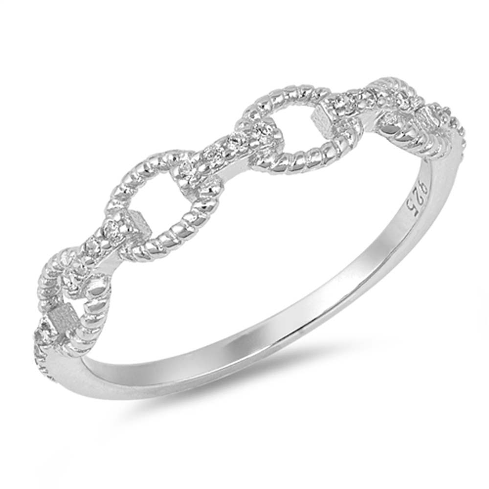 Sterling Silver Chain Link Shaped Clear CZ RingAnd Face Height 3mm