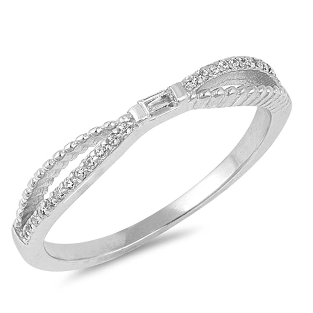 Sterling Silver Baguette Shaped Clear CZ RingAnd Face Height 3mm