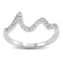 Load image into Gallery viewer, Sterling Silver Waves Shaped Clear CZ RingAnd Face Height 9mm