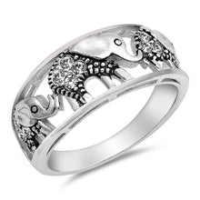 Load image into Gallery viewer, Sterling Silver Elephant Circle Shaped With Clear CZ RingAnd Face Height 9mm