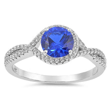 Load image into Gallery viewer, Sterling Silver Blue Sapphire Circle Shaped With Clear CZ RingAnd Face Height 9mm