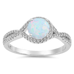 Sterling Silver Round Shape White Lab Opal Rings With CZ StonesAnd Face Height 9mm