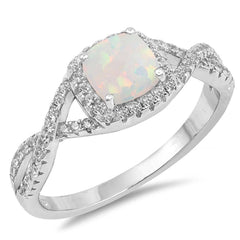 Sterling Silver White Opal Square Shaped With Clear CZ RingAnd Face Height 9mm