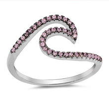 Load image into Gallery viewer, Sterling Silver Pink with Black Prong Circle Shaped with Clear CZ Ring And Face Height 11mm