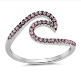 Sterling Silver Pink with Black Prong Circle Shaped with Clear CZ Ring And Face Height 11mm