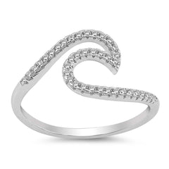 Sterling Silver Wave Shaped With Clear CZ RingAnd Face Height 11mm