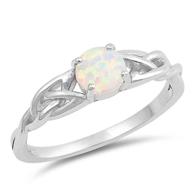 Sterling Silver Round Shaped White Lab Opal RingsAnd Face Height 6mm