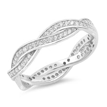 Load image into Gallery viewer, Sterling Silver Braid Band Circle Shaped With Clear CZ RingAnd Face Height 4mm