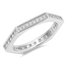 Load image into Gallery viewer, Sterling Silver Dimensional Hexagon Shaped With Clear CZ RingAnd Face Height 3mm