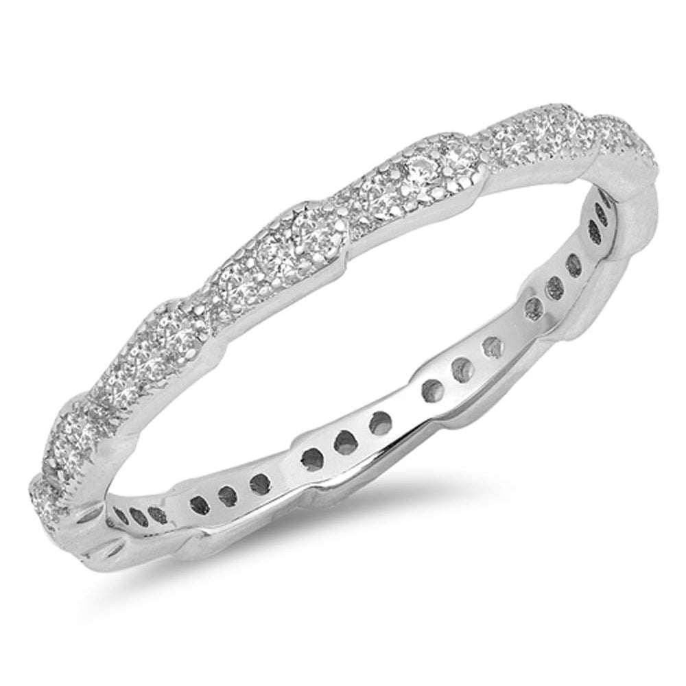 Sterling Silver Circle Shaped With Clear CZ RingAnd Face Height 2mm