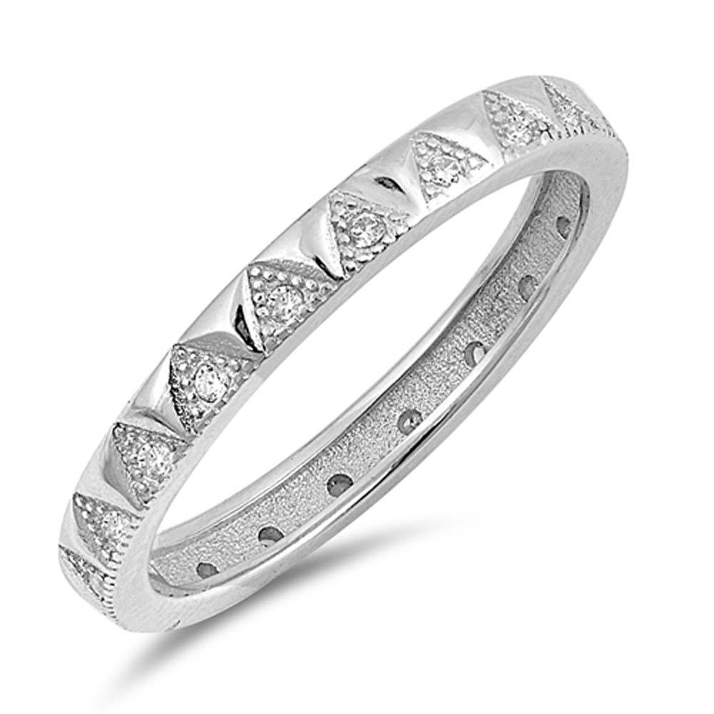 Sterling Silver Triangles Shaped With Hamsa CZ RingAnd Face Height 3mm