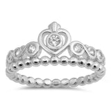 Sterling Silver Heart Shaped With Clear CZ RingAnd Face Height 10mm