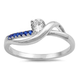 Sterling Silver Blue Sapphire Circle Shaped With Clear CZ RingAnd Face Height 7mm