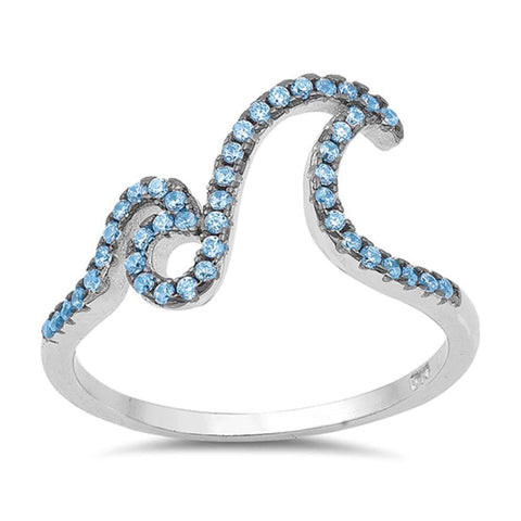 Sterling Silver Blue Topaz Circle Shaped With Clear CZ RingAnd Face Height 10mm