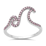 Sterling Silver Pink Circle Shaped With Clear CZ RingAnd Face Height 10mm