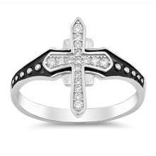 Load image into Gallery viewer, Sterling Silver Medival Cross Shaped With Clear CZ RingAnd Face Height 17mm