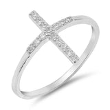 Sterling Silver Cross Shaped With Clear CZ RingAnd Face Height 15mm