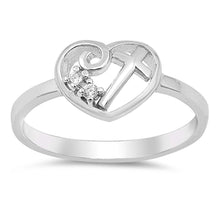 Load image into Gallery viewer, Sterling Silver Cross in Heart Shaped With Clear CZ RingAnd Face Height 8mm