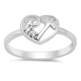 Sterling Silver Cross in Heart Shaped With Clear CZ RingAnd Face Height 8mm