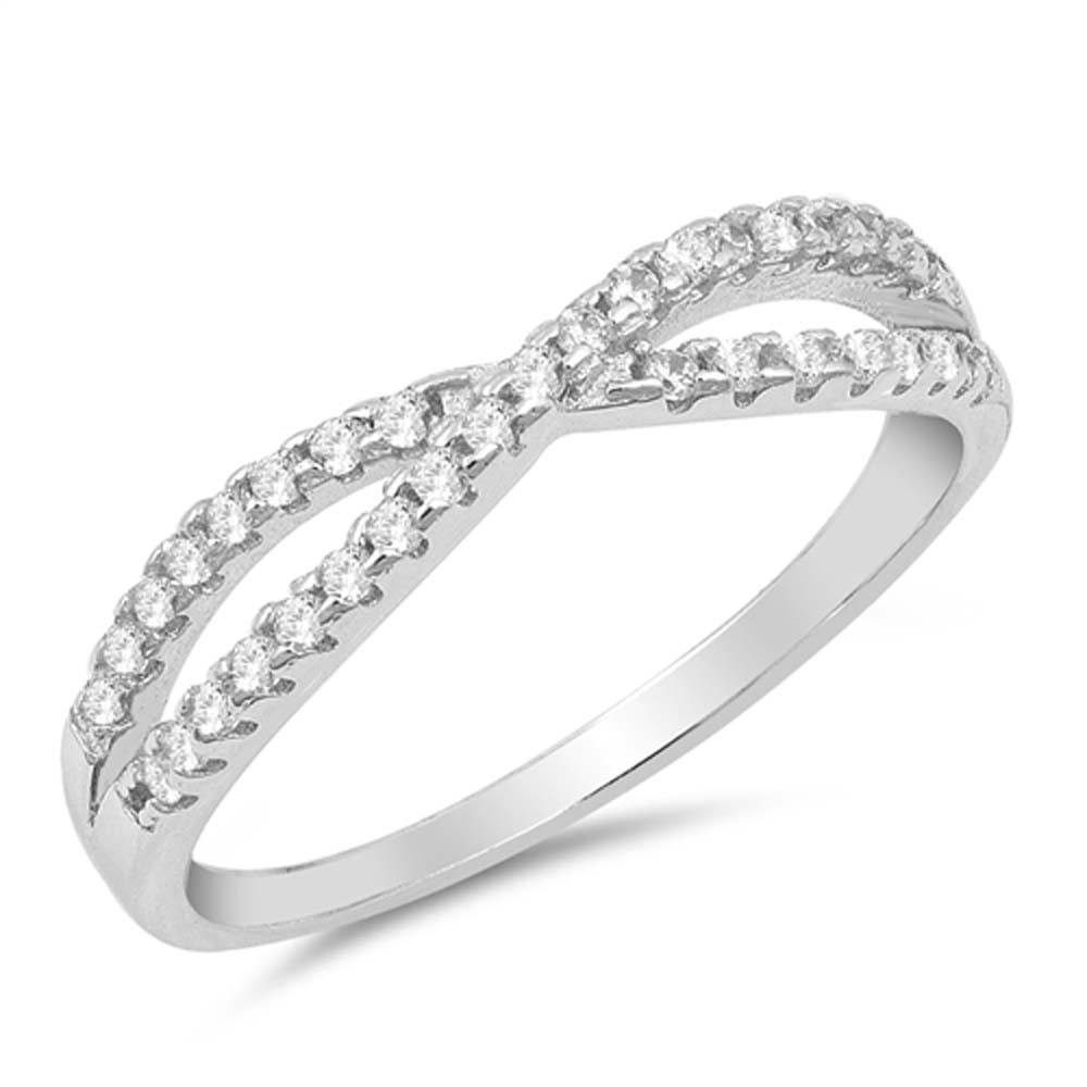 Sterling Silver Round Shaped With Clear CZ RingAnd Face Height 4mm