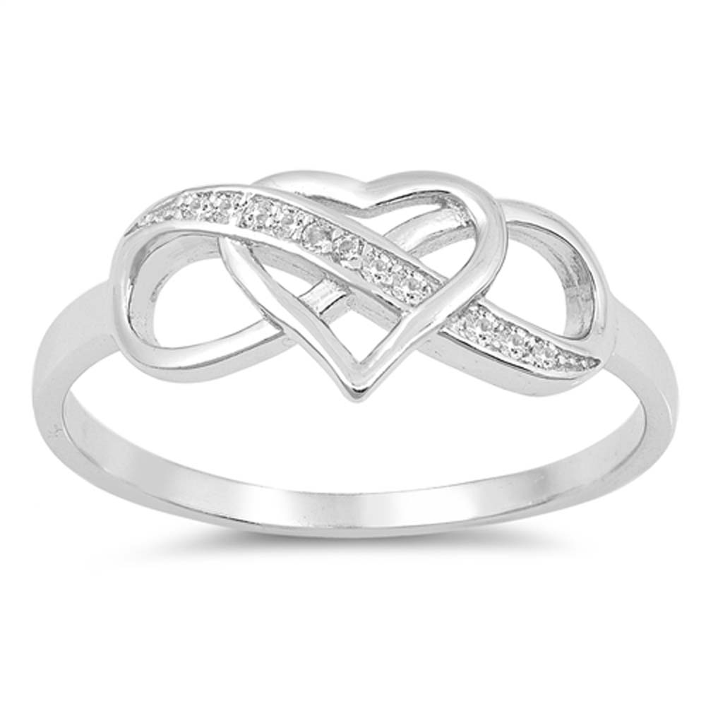 Sterling Silver Heart Infinity Shaped With Clear CZ Ring, Face Height 8mm