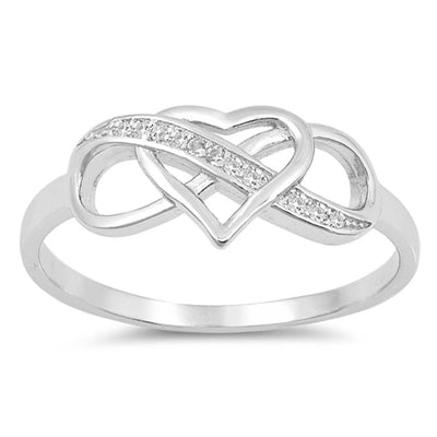Sterling Silver Heart Infinity Shaped with Clear CZ Ring, Face Height 8mm